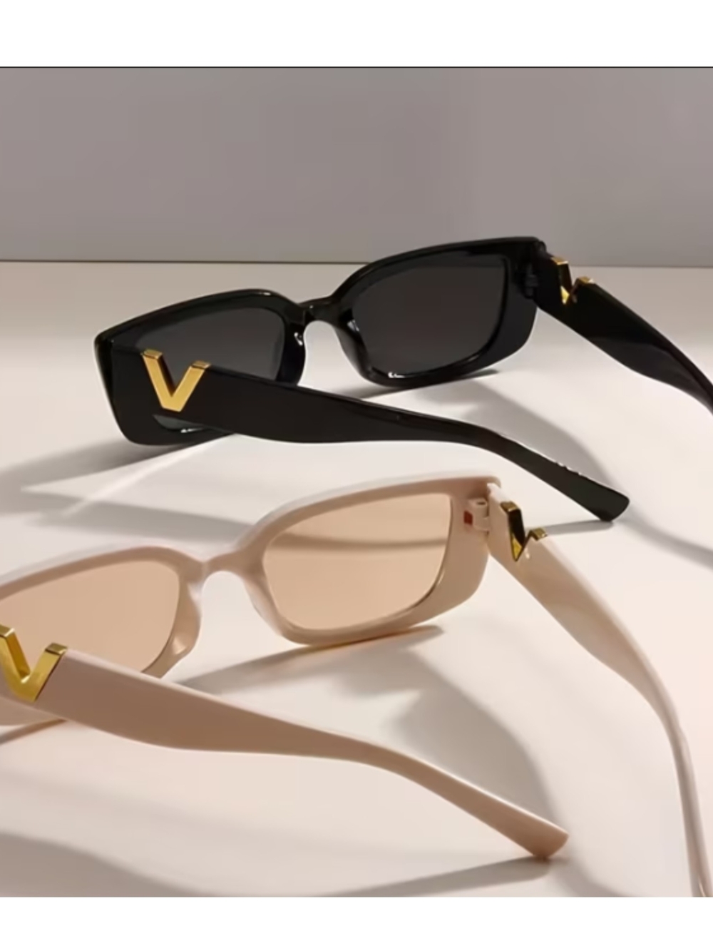 Super Sunglasses Women's Sunglasses in Black and Beige with Gold V Accent